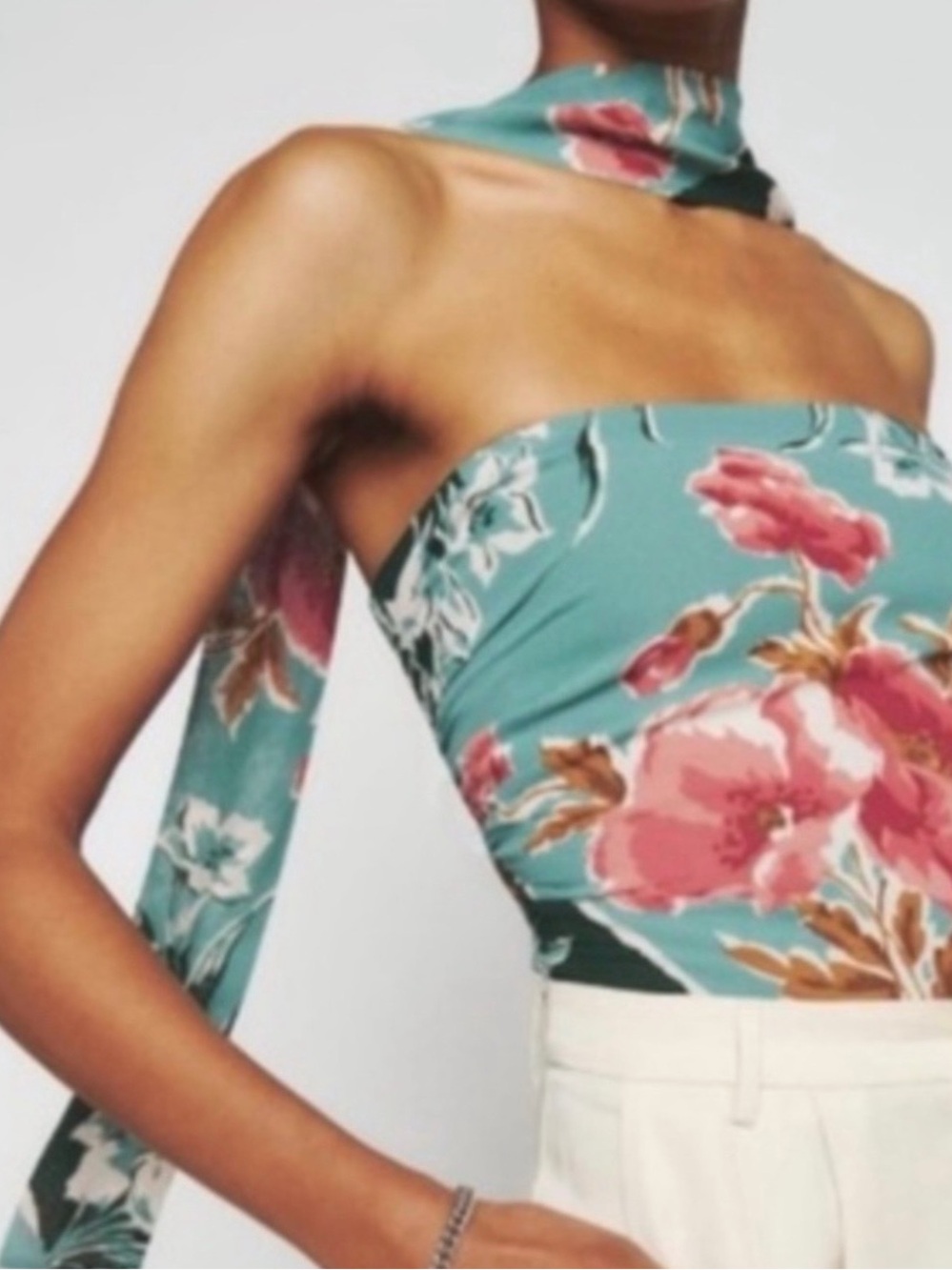 Reformation Lennon Strapless Paloma Floral Top With Scarf